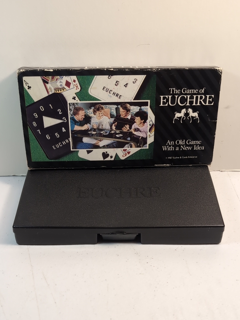 The Game of Euchre Card Game Vintage 1987 with Cards and Counters & Storage Box